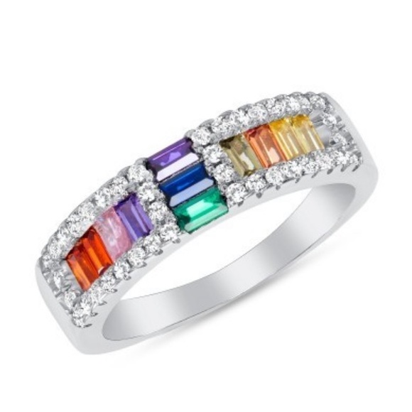 Rectangular Multi color CZ Eternity Wedding Band